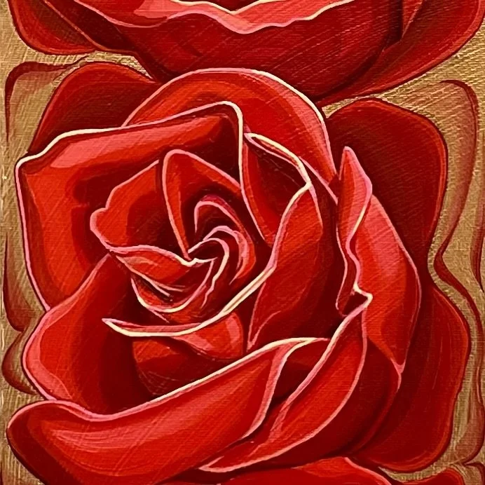 Dancing Brilliant Red Floral Painting by Vanya Ryan - Red Rose